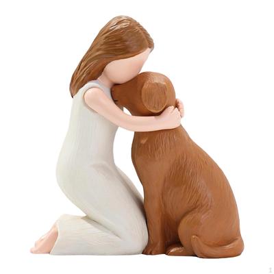 Menschliche und Hunde-Figur, Schreibtisch-Figuren-Sammlung, Beziehungsornament, Harz-Mädchenstatue für Wohnzimmer