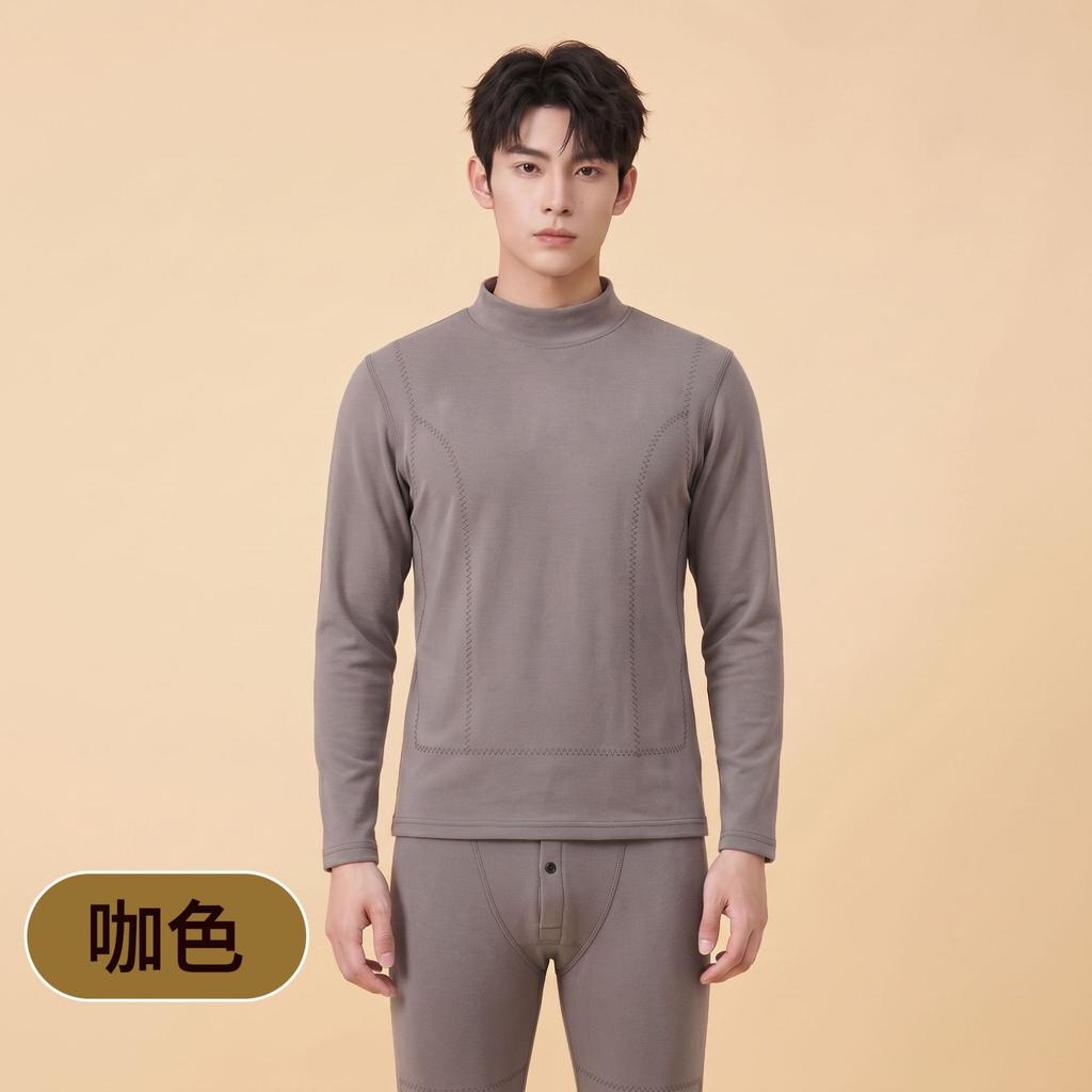 Mens Faux Rabbit Fur Thermal Underwear Set Mock Neck Long Sleeve Warm Base Layer Solid Color Loungewear