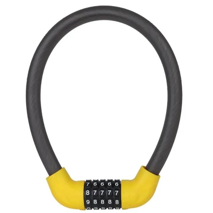 Portable Anti-Theft Cable Lock for Bicycles with 5-Digit Password Silicone Wrapped Anti-Rust Alloy Bold Design for Security