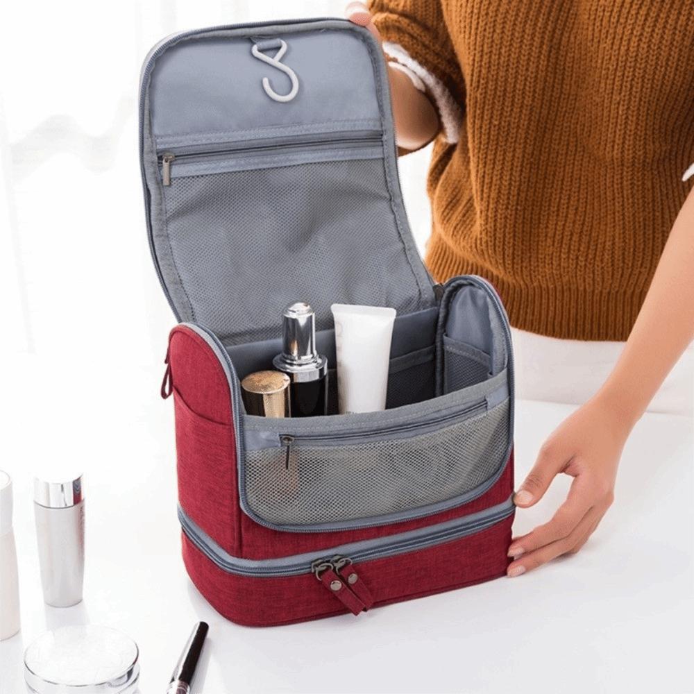 Solid Color Cosmetic Bag Multifunctional Toiletry Bag Fashion Hanging Makeup Bag Unisex
