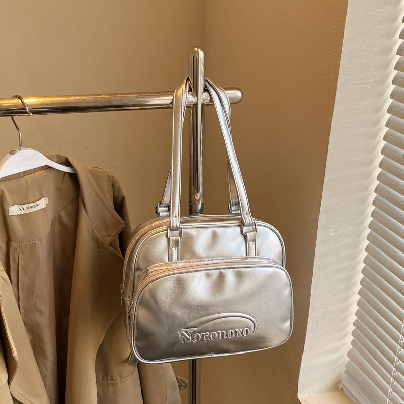 

Korean simple casual large-capacity double shoulder tote bag 2025 spring new college students commuting shoulder bag 26*10*21 серебряный