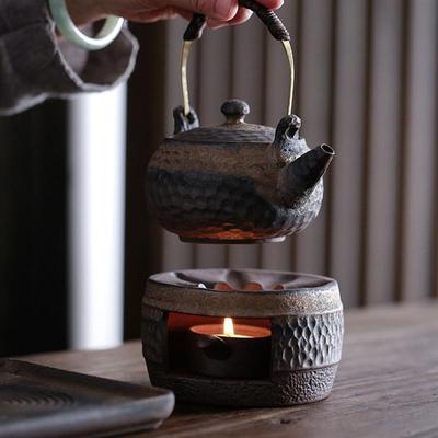 Japon Kaba Çömlek El Yapımı Çaydanlık Isıtıcısı Seramik Retro Çay Isıtıcısı Mumluk Çaydanlık Tutucu Çay Ocağı Kung Fu Çay Seti