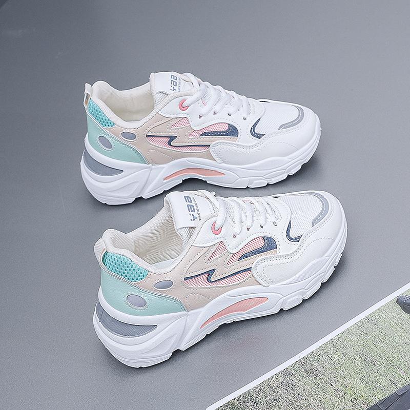 2025 Popular Spring Thick-soled Non-slip Dad Shoes Mesh Breathable Running Sneakers Fashionable Soft-soled Little White Shoes Women