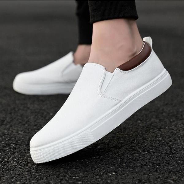 Men's Casual Slip-on Shoes White Flat Shoes All-match Street Shoes