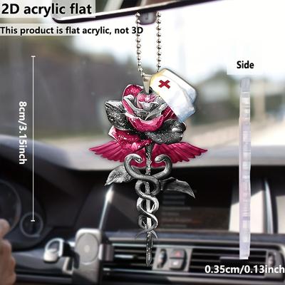 Rose Nurse Hat Car Rearview Mirror Pendant, Christmas Holiday Pendant Decoration Gift, Door Tag Pendant Car Accessories