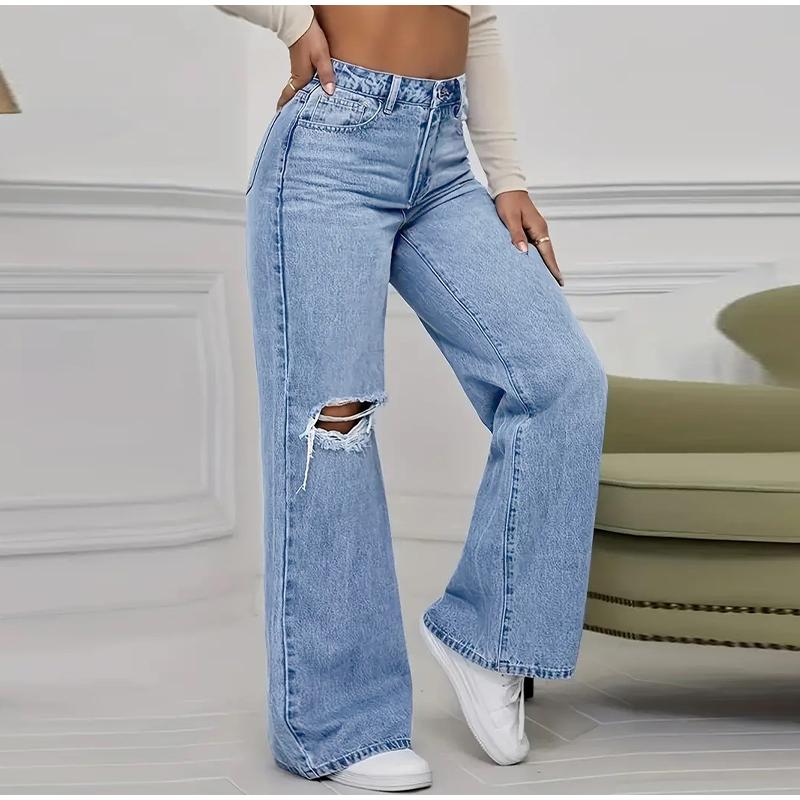 

2025 Весна Осень Новые Широкие Джинсы Женская Одежда Брюки Универсальные Классические Однотонные Модные Джинсовые Брюки S светло-синий