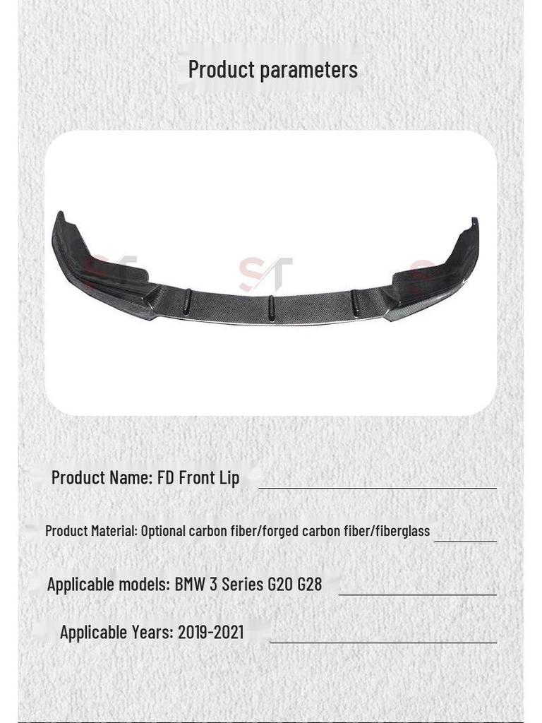 Carbon Fiber Front Lip, Splitter, Chin, and Bumper Diffuser for BMW 3 Series G20/G28 Models