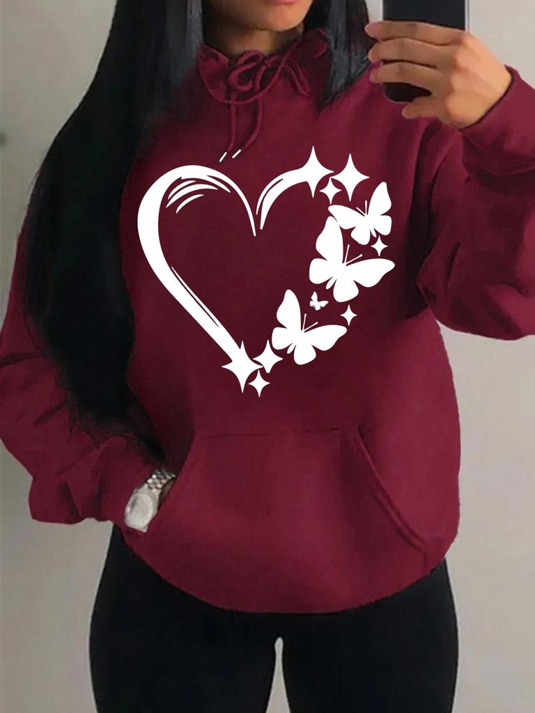 Combination Of Love And Butterfly  Pattern Hoody Women Hip Hop Street Hoodies Trendy Pocket Clothes Vintage Multicolor Hoodie