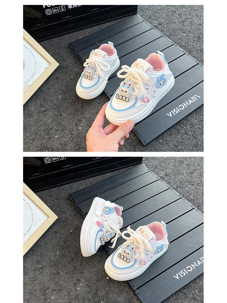 2025 Autumn Girls' Skate Shoes: Soft Sole, Non-Slip, Cartoon Design, Casual White.