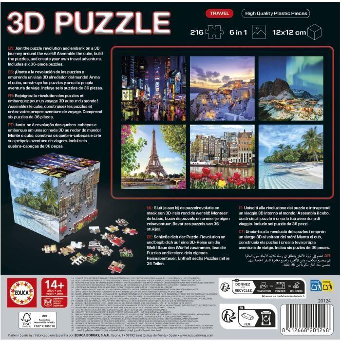 3D Puzzle - EDUCA - Cube Voyage - 216 Pieces - 6 Puzzles of 36 Pieces - Playful Challenge 8 Years + (20124)
