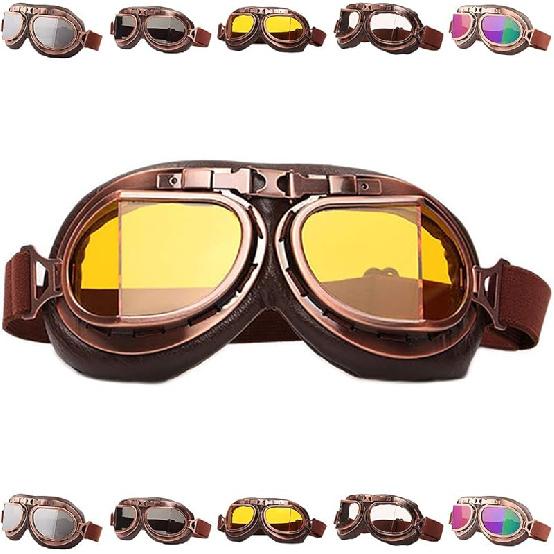 Peicees Vintage Helmet Goggles Motorcycle Goggles Bike Motorcross Pilot Goggle Clear