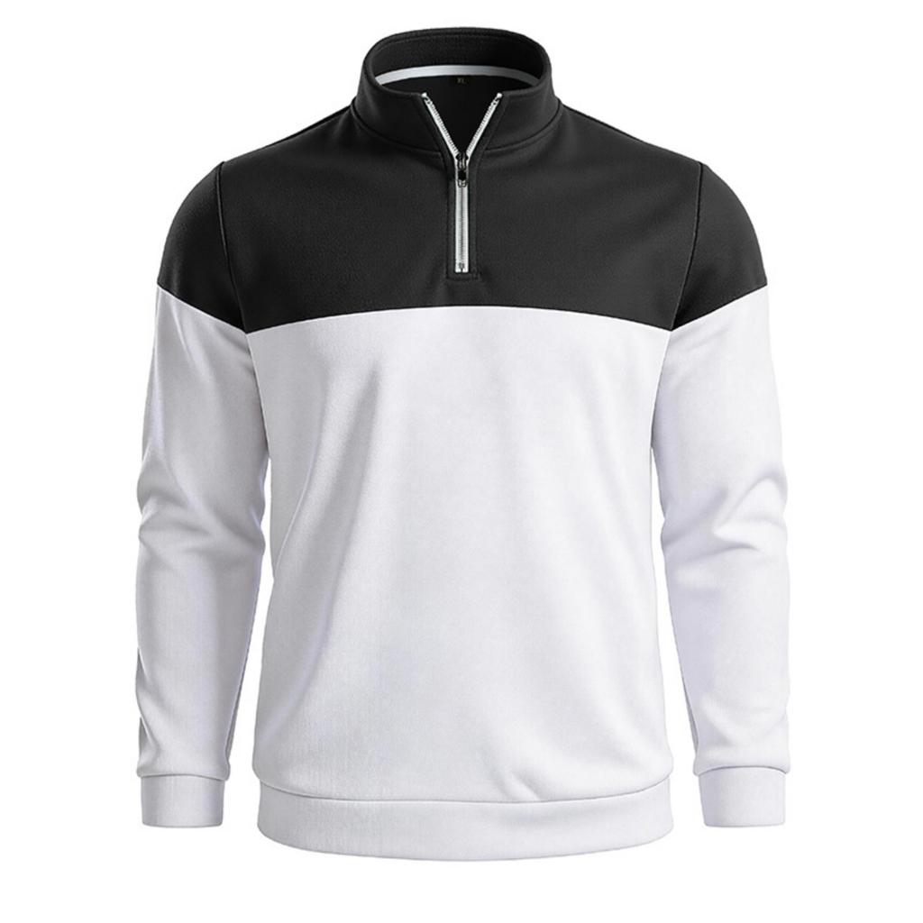 Men's Long Sleeve Pullover Sweatshirt Half Zip Mock Neck Loose Fit Color Block Athletic Top for Casual Wear