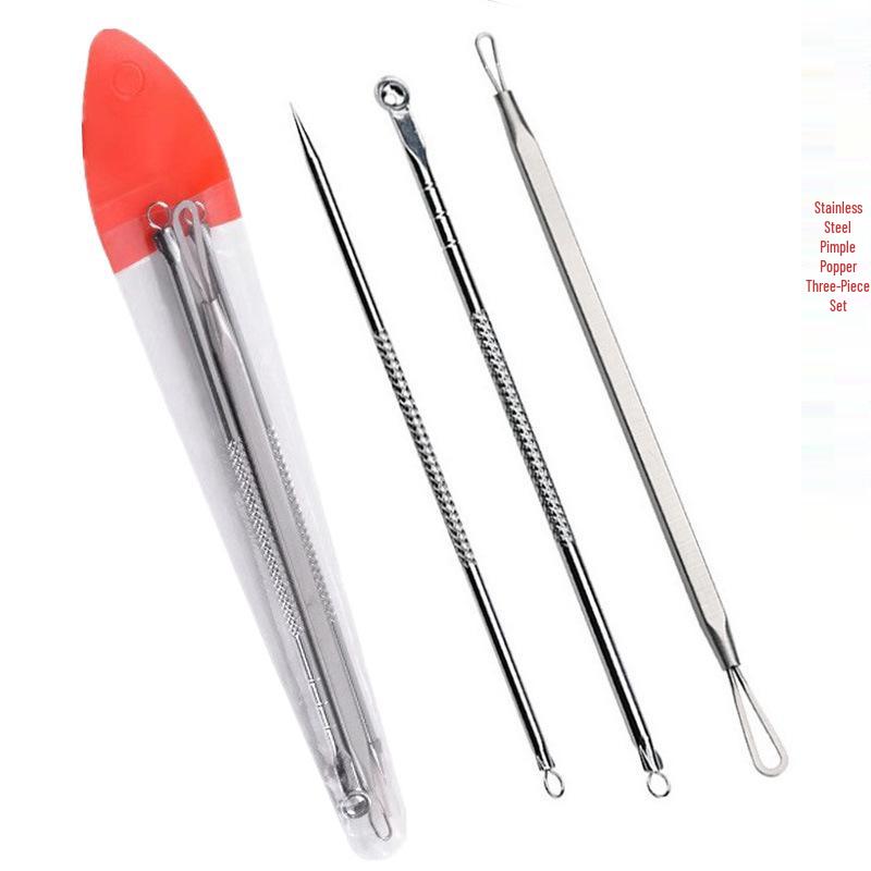 In Stock: 3-Piece Stainless Steel Blackhead Remover Needle Set - Beauty Tool for Pimple and Blackhead Removal.