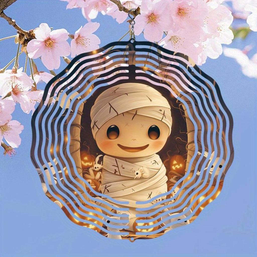 Halloween Mummy Wind Spinner Metal Hanging Decor for Outdoor Garden Yard Party No Power Needed Cute Bandaged Design Festive Ambiance