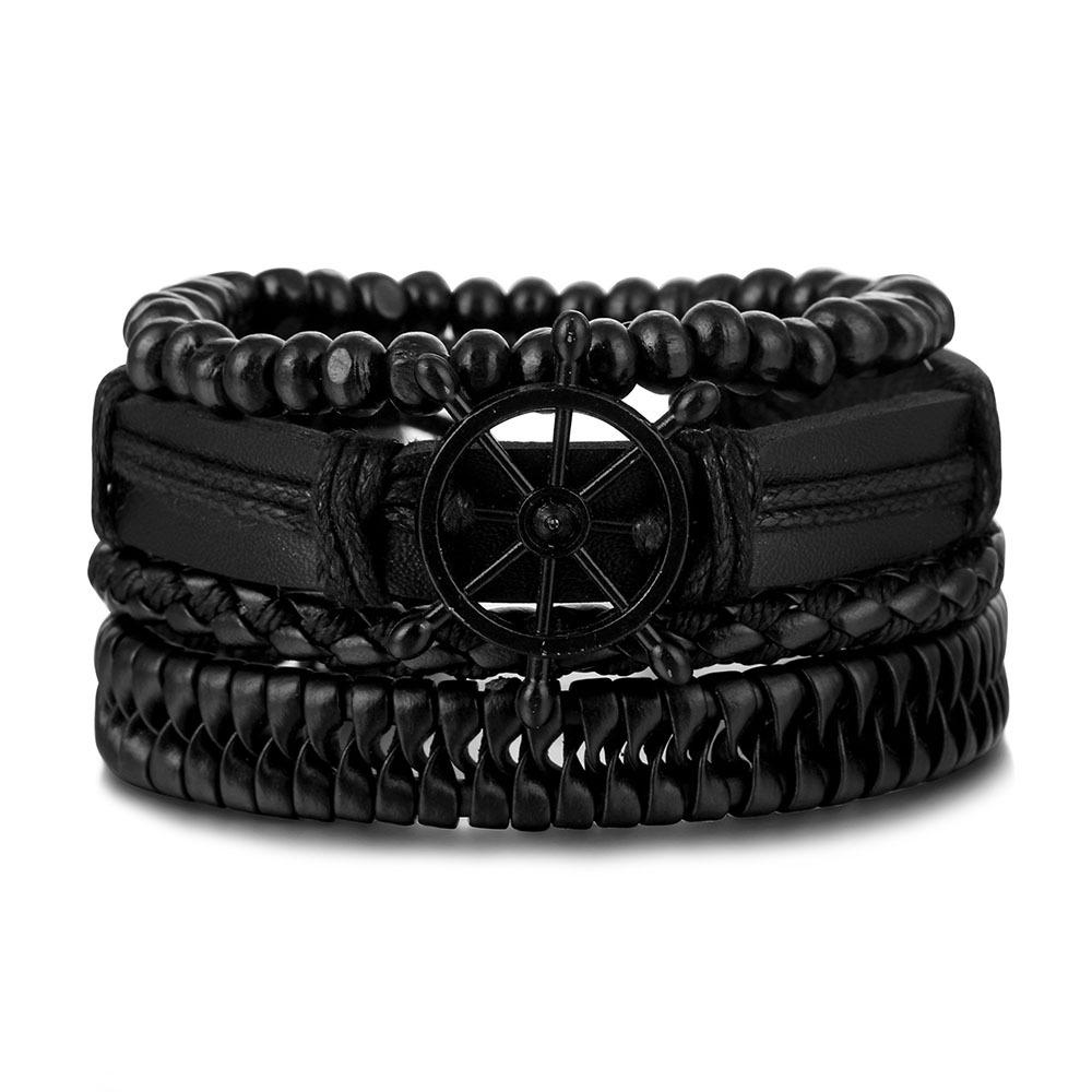 Men's Vintage Multilayer Leather Bracelet with Hollow Triangle Beads