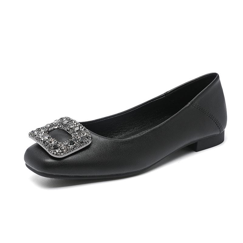 2026 Spring Women's Black Rhinestone Square Toe Loafers - Comfortable for Long Standing in Professional Office Settings