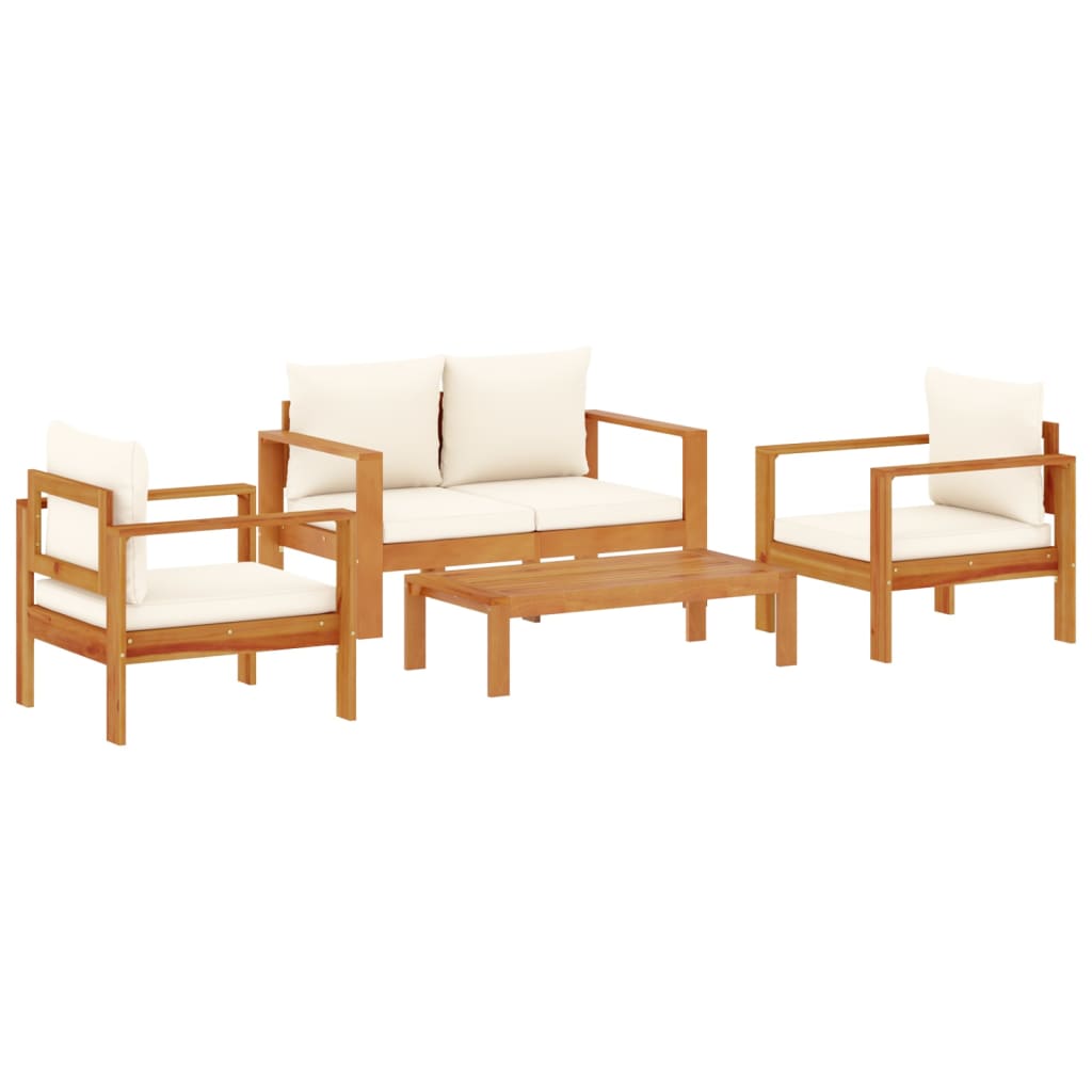 4 Piece Garden Sofa Set with Cushions Solid Acacia Wood