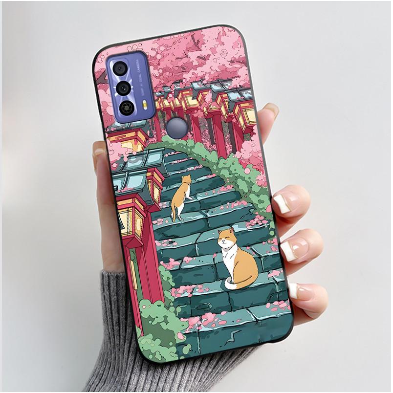 Phone Funda For TCL 20B 20Y 20E Case Aesthetic Cute Cat Astronaut Black Soft Silicone TPU Capa for TCL 20E 20Y 20B Back Cover