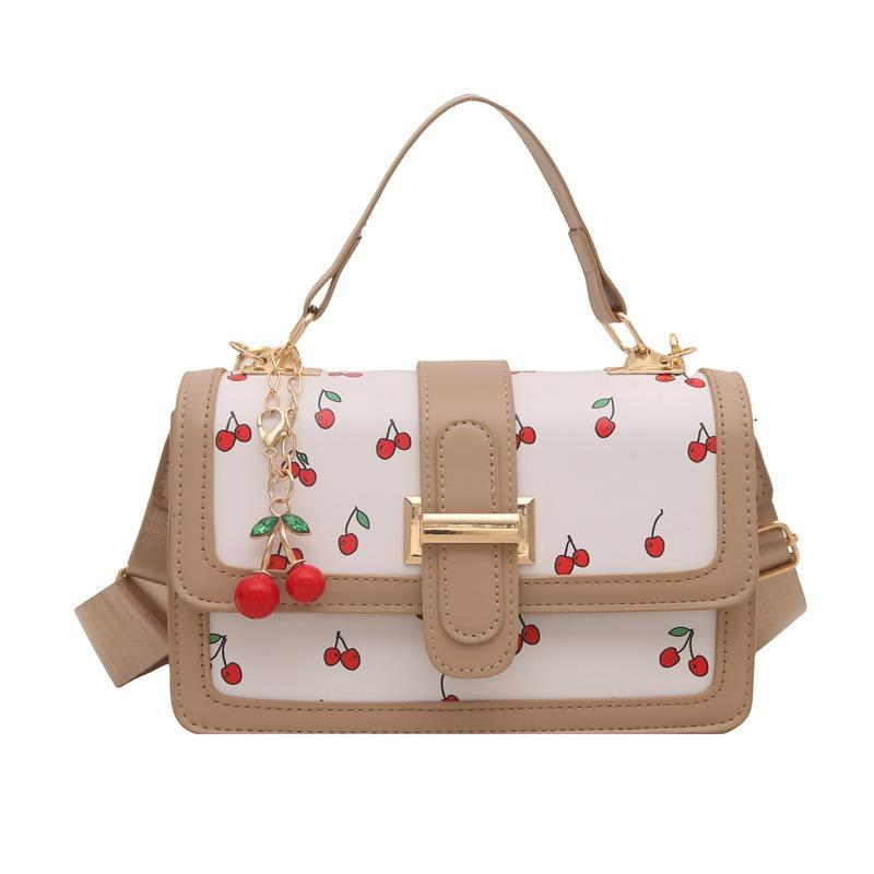 New cute cherry printed messenger bag simple splicing handbag fresh contrasting color shoulder bag