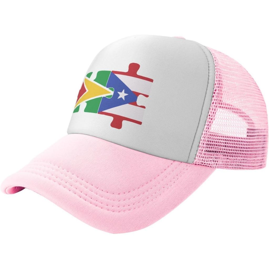 Guyana Puerto Rico Puzzle Flag Trucker Hat Mesh Baseball Snapback Cap Unisex Casual Adjustable