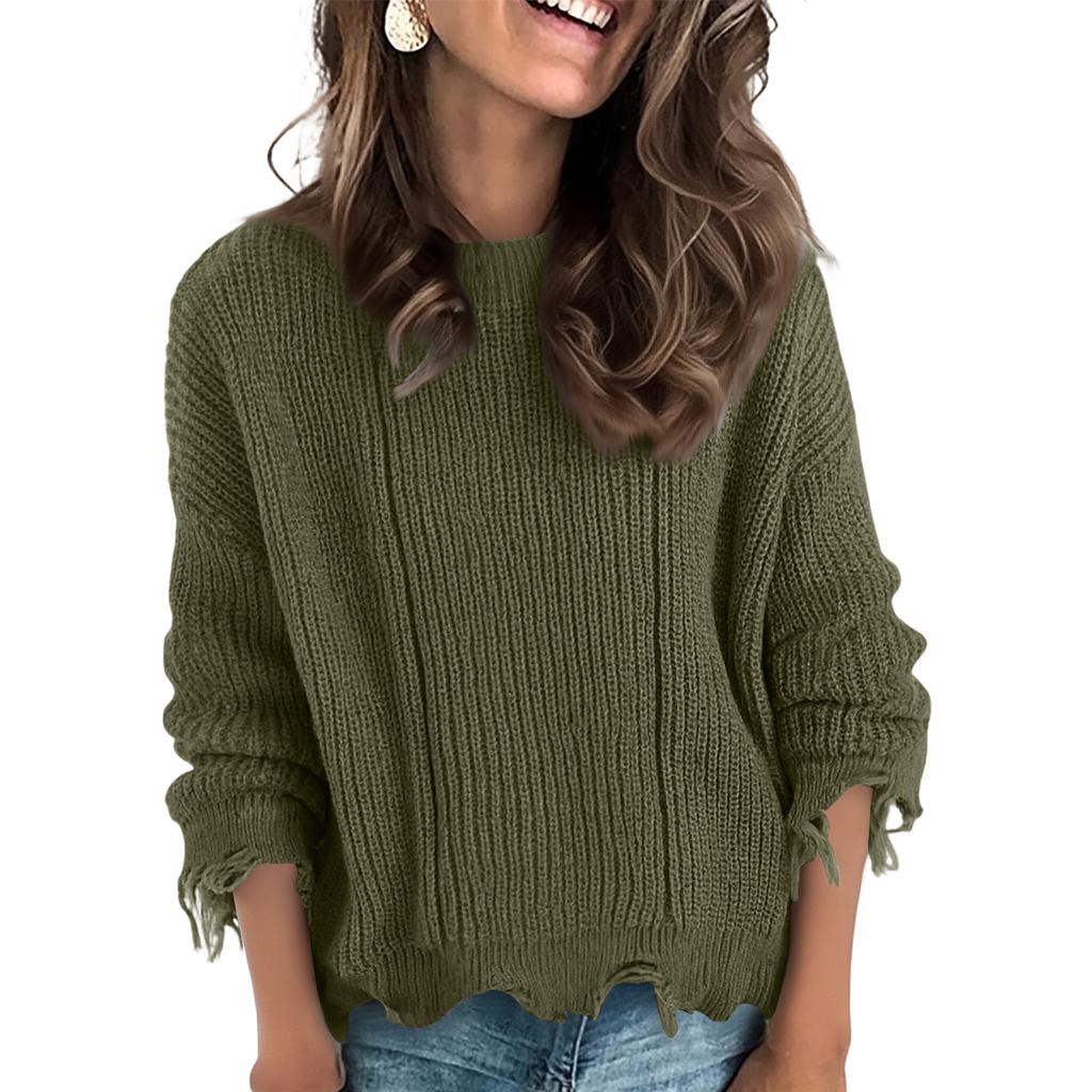 Women's Fashionable Round Neck Casual Solid Color Long-sleeved Off-shoulder Sweater