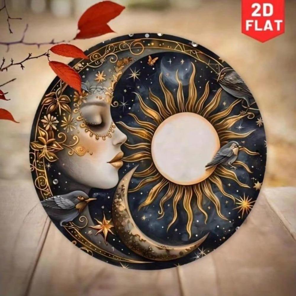 Vintage Sun and Moon Metal Wall Art Aluminum Round Sign Home Decor