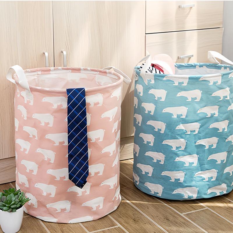Cotton Linen Round Laundry Hamper – Large Capacity Handheld Storage for Clothes, Toys, and Sundries.
