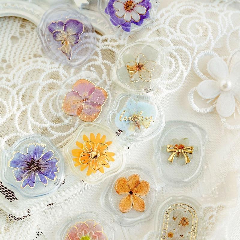 12 sztuk estetycznych woskowych naklejek stemplowych dla dzieci w stylu retro europejskim, seria kwiatowa, naklejka do scrapbookingu, dekoracja DIY, naklejka na kopertę
