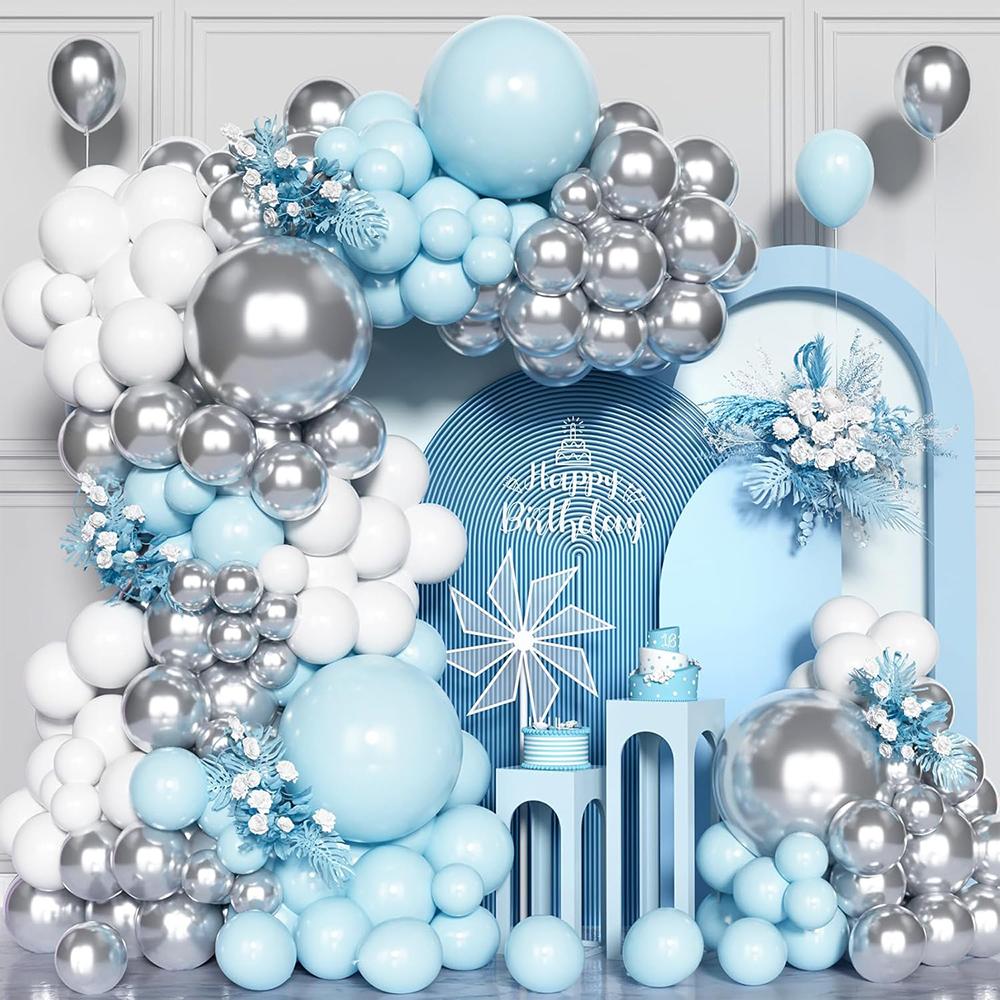 Baby Blue Balloon Arch Kit White Blue Silver Balloons Garland Baby Shower Birtahday Party Wedding Anniversary Decoration Globos