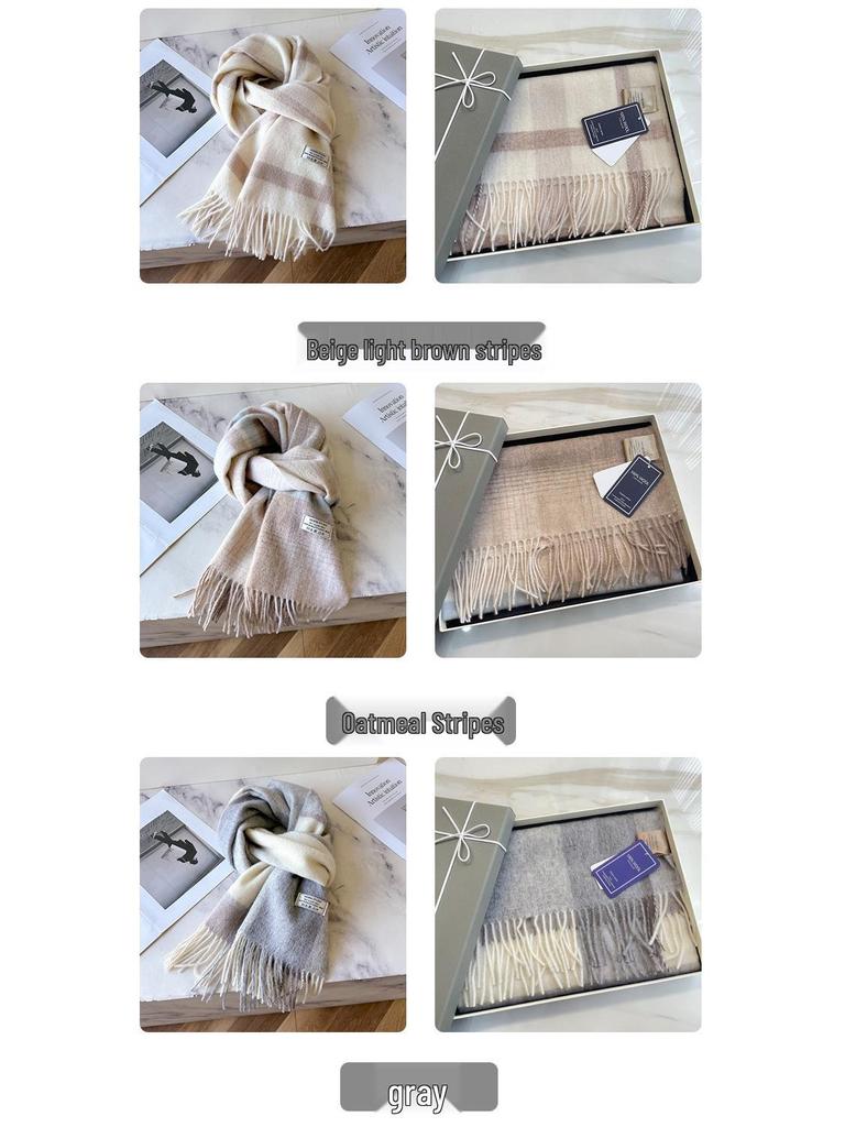 100% Reine Wolle Blauer Karoschal - Warmer, Vielseitiger Halswärmer für den Winter