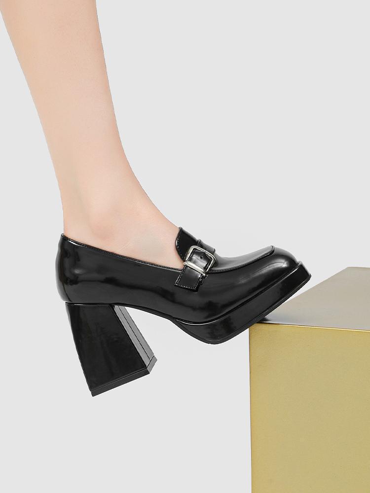 Role square head retro loafers women's spring 2025 new thick heel niche high heel French belt buckle women's single shoes