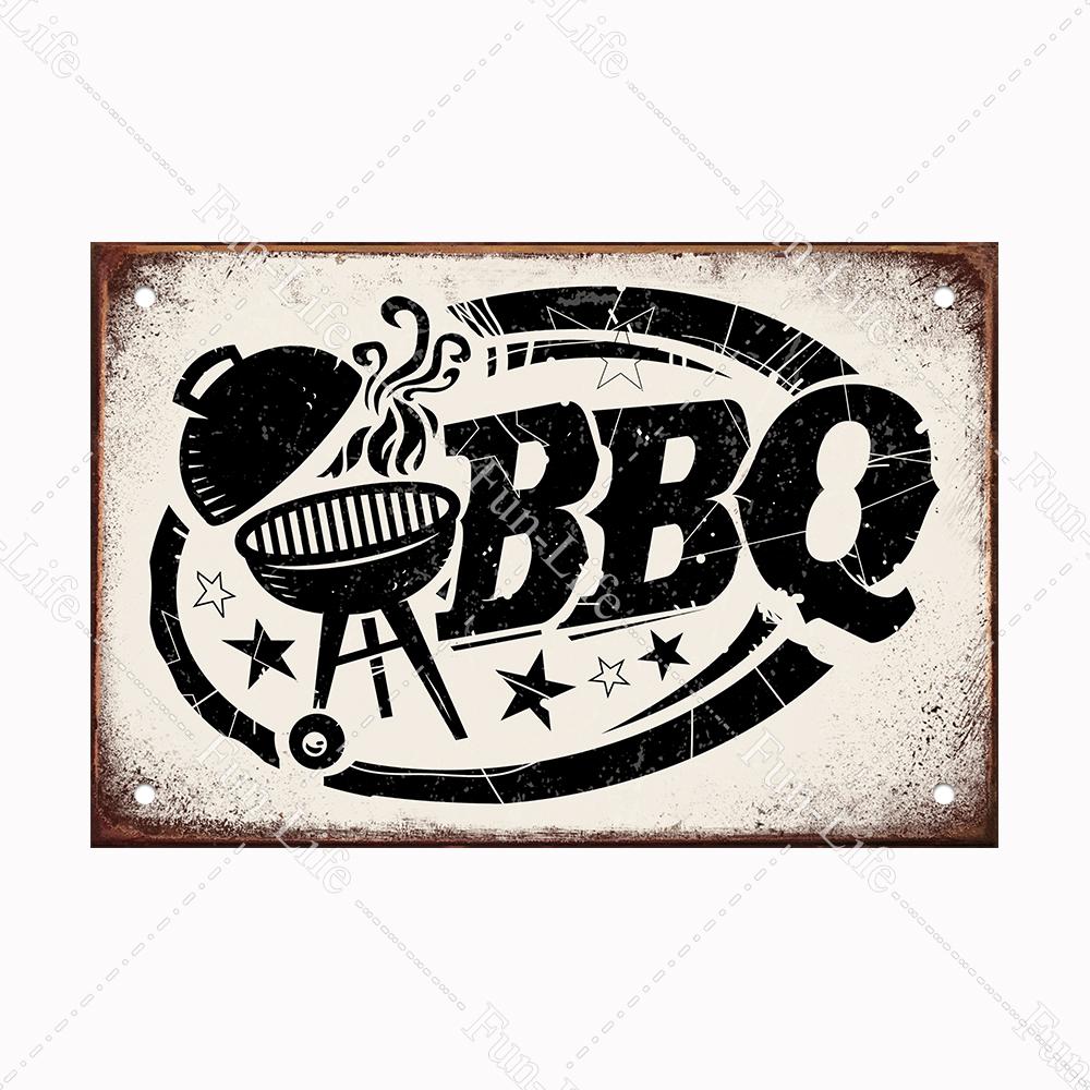 BBQ Warning Metal Tin Sign Oven Vintage Wall Decor Plaque Painting Barbecue Shop Restaurant Craft Pub Home Decor 20x30cm