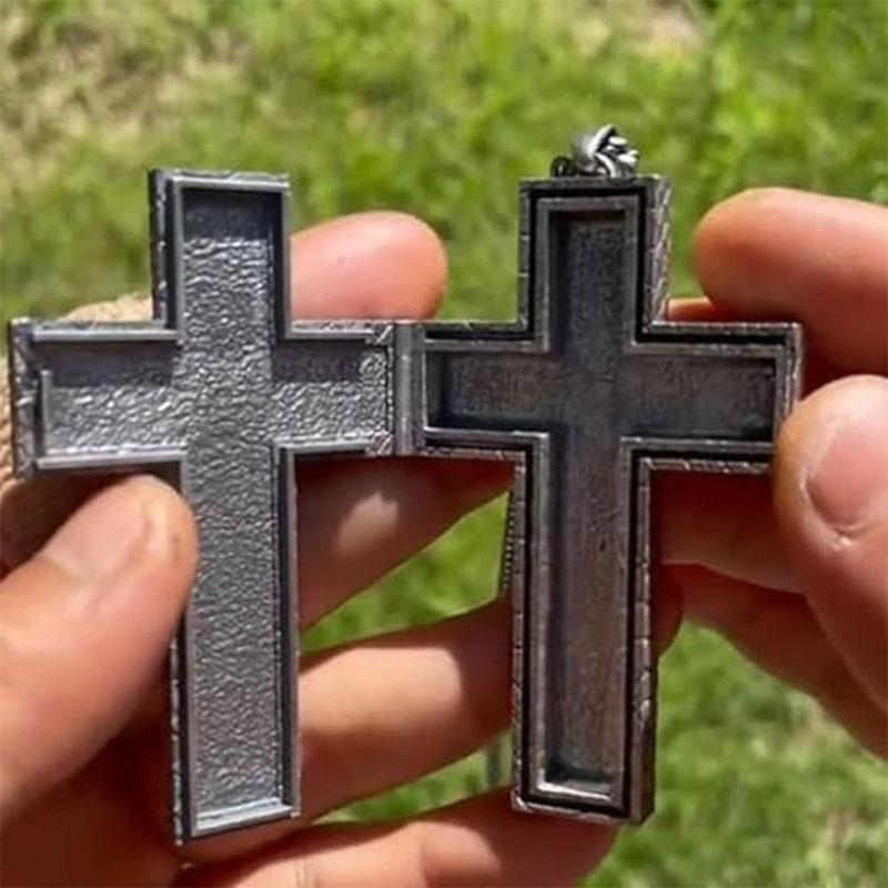 New Exquisite Silver Cross Pendant with Secret Compartment Retro Cross Shaped Necklace Fashion Design Pendant Necklace Jewelry