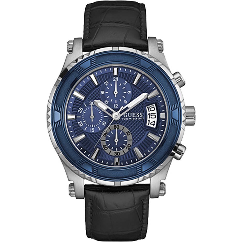 GUESS Pinnacle Blue Stainless Steel Leather Men s Quartz Watch W0673G4 синий