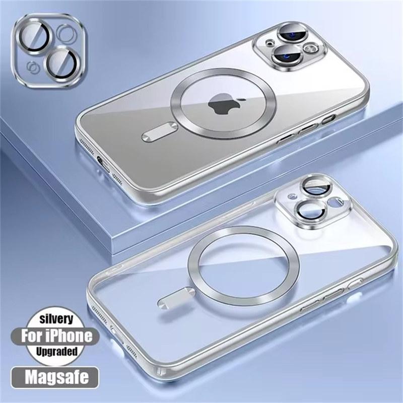Luxusní pokovovací silikonový TPU průhledný kryt pro iPhone 16 15 14 13 12 11 Pro Max Plus Magsafe Magnetic Lens Film Protect Cover