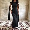 European and American Black Crew Neck Sexy Backless Slim Banquet Party Evening Dress Dress