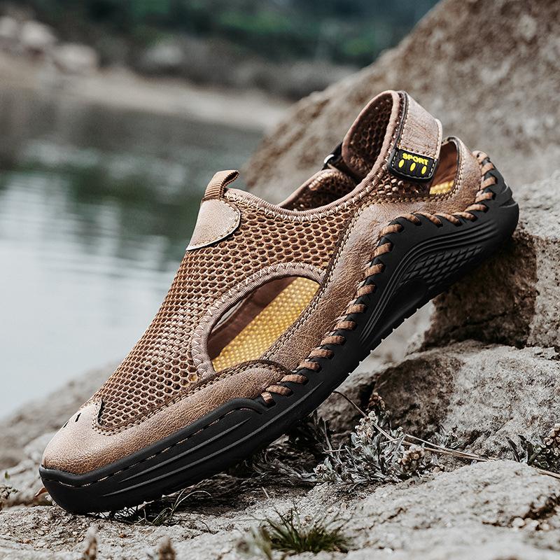 Summer New Bag Head Sandals Men's Outer Wear Mesh Soft-soled Beach Shoes Mountaineering Wading Driving Sports Hole Shoes