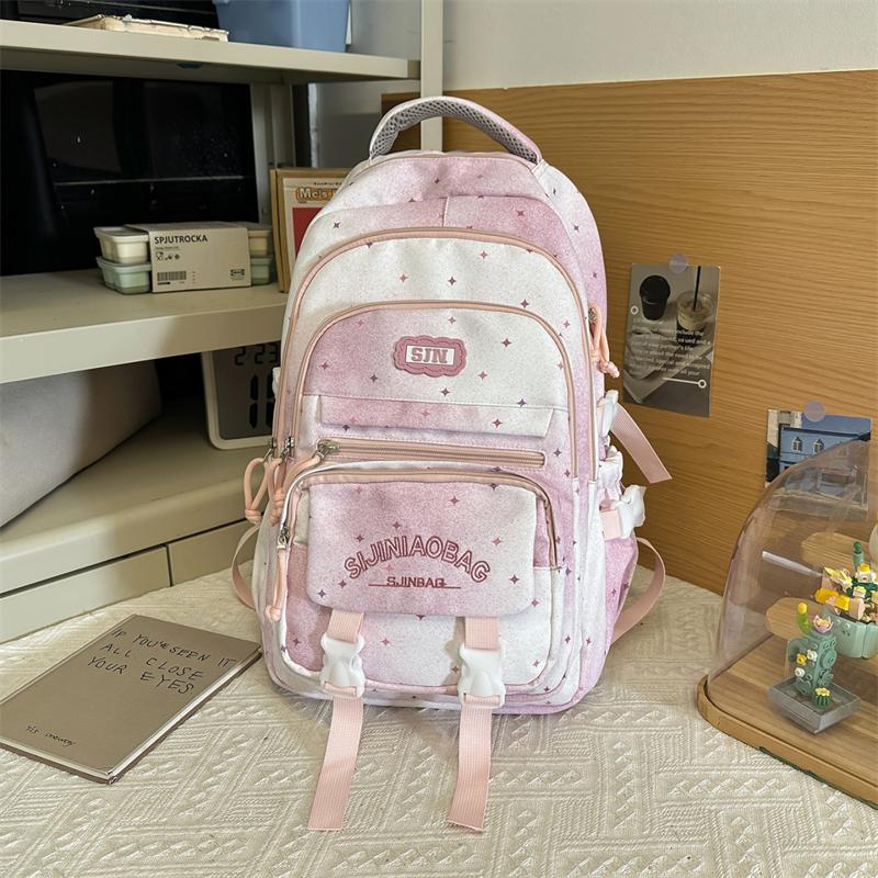 Color Block Women's Backpack Student Schoolbag Large Capacity Star Print Backpack