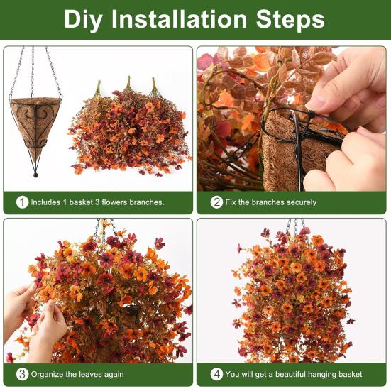 1/2/3/4Pcs Fall Hanging Artificial Violet Flower UV Resistant Realistic Fake Flower Wedding Party Indoor Outdoor Garden Wall Hanging Faux Flower