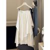 Autumn High Waist Pleated Drape Big Swing Skirt French Irregular Hollow Hook Lace Splicing Skirt Women