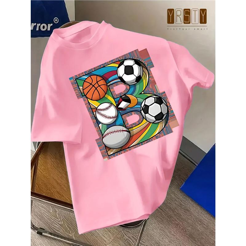

European sizes The T-Shirt Features Trendy Designs of Soccer, Basketball, And Baseball, Perfect for a Casual Sporty Look—New Summer Collection 164cm рожевий