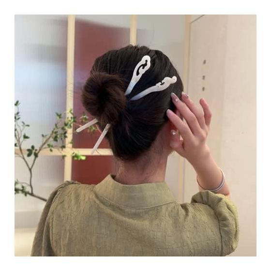 Tortoiseshell-style Stick Hairpin, Simple Hair Accessory, Pearl Color, for Yukata