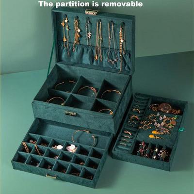 1pcs Three-layer Vintage Suede Large Capacity Jewelry Dust-proof Storage Box Necklace Earring Jewelry Storage Display Boxes