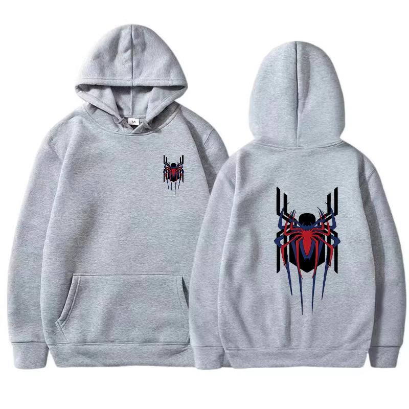 2025 New Men's Hoodie Street Fashion Deep Red Spider Print Sweatshirt Brushed Fleece Women's Casual Fun Loose Hoodie Men's Wear