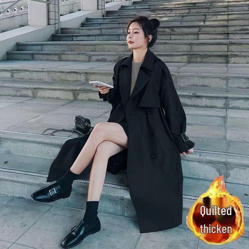 2025 Autumn/Winter Korean Style Mid-Length Petite Trench Coat for Women