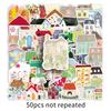 50pcs Cute Drawing House Stickers Set Hand-Painted Watercolor Cartoon Decals for Phone Case Laptop Journal Cute Home Decor Kids