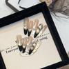Pure Hand-woven Armor High-end Golden Light-chasing Cat Eye Nail Art Black French Flash Zircon Diamond Fake Nail Sheet