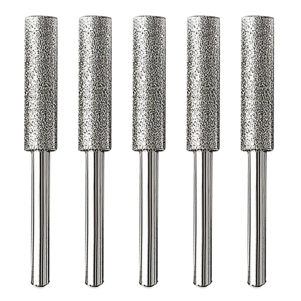 5/10Pcs Diamond Coated Cylindrical Burr 4/4.8/5.5mm Chainsaw Sharpener Stone File Chain Saw Sharpening Carving Grinding Tools