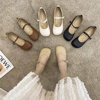 Internet Celebrity French Mary Jane Shoes Flat Single Shoes Women's 2025 Autumn New Round Head Cute Casual Small Leather Shoes Women's Shoes