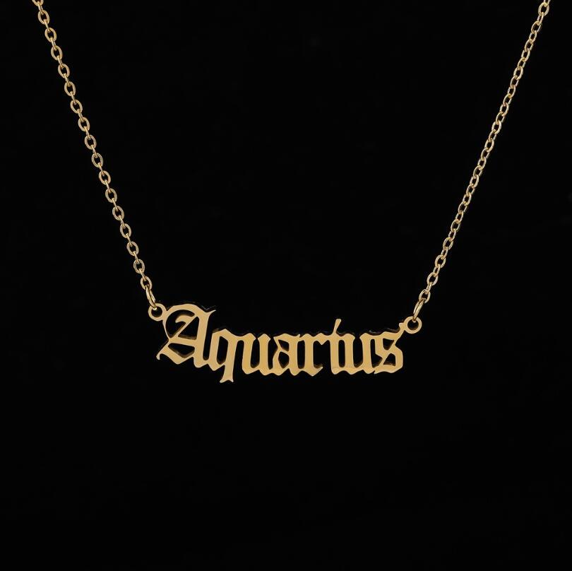 Stainless Steel 12 Zodiac Constellation Necklaces Letter Aquarius Aries Gemini Pisces Leo Sagittarius Pendant Necklace for Women